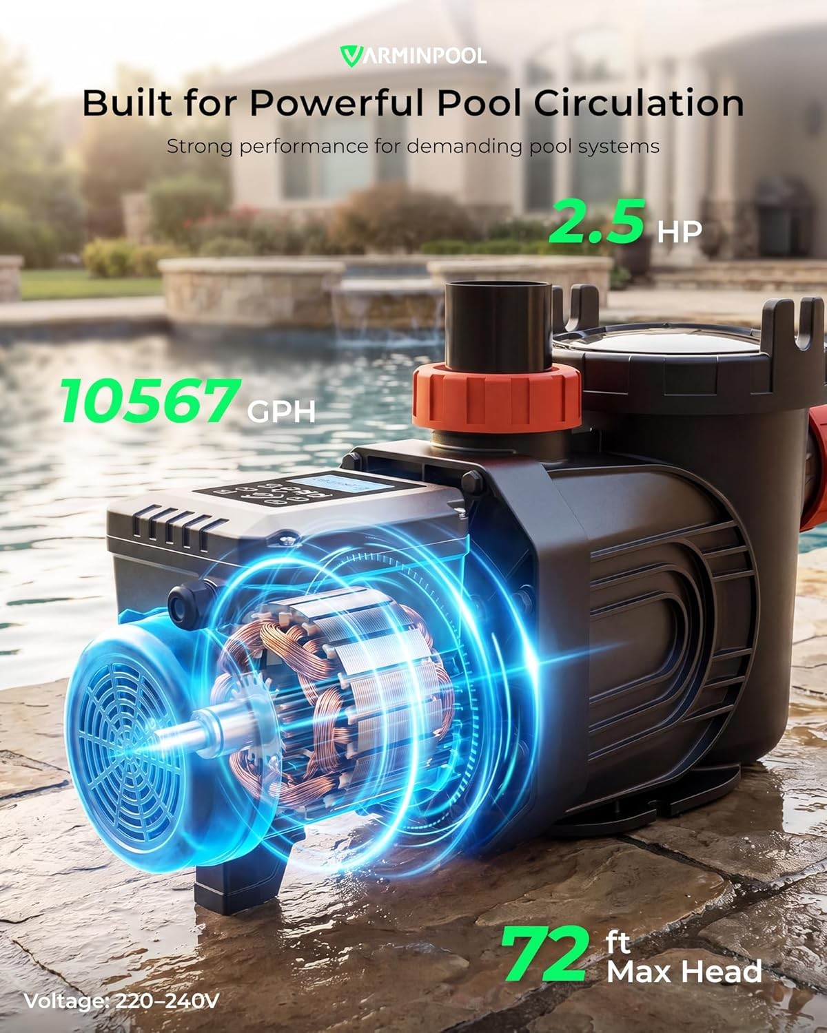 VARMINPOOL VS 2.5HP XKP1807BP VSP Variable Speed Swimming Pool Pump 240V