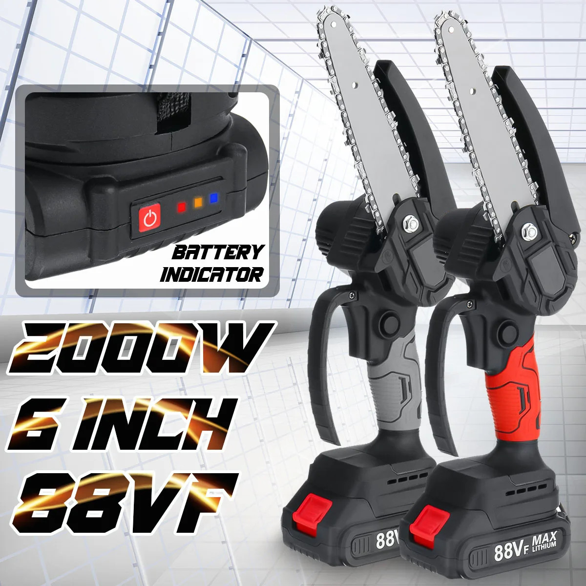 Portable Mini Chainsaw 6-Inch, Cordless Electric Saw, 2 Rechargeable Batteries