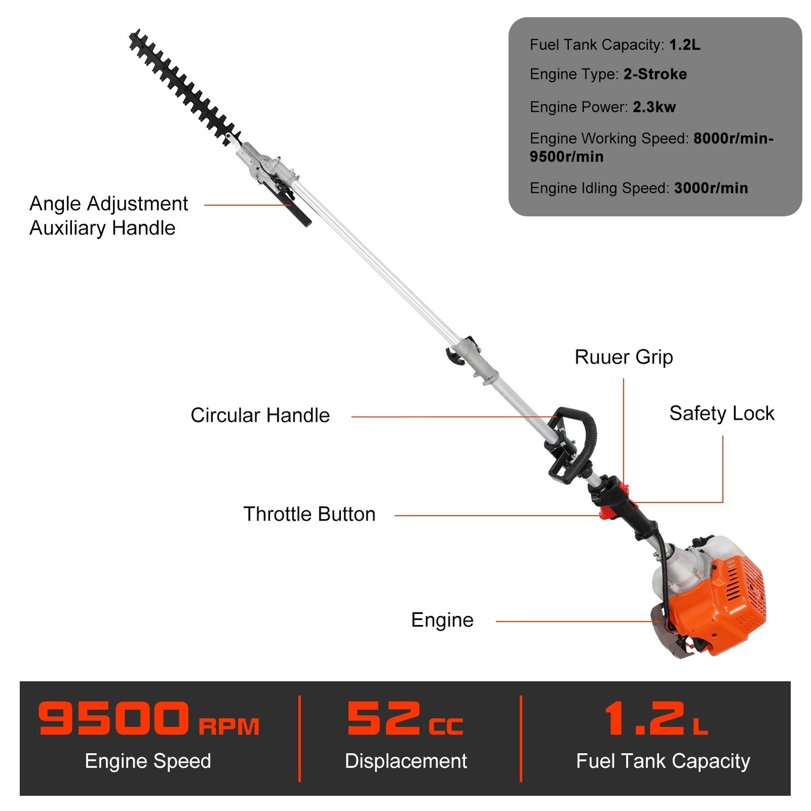 52CC 5 in 1 2-Stroke Grass String Trimmer Brush Cutter Gas Trimmer Weed Eater US