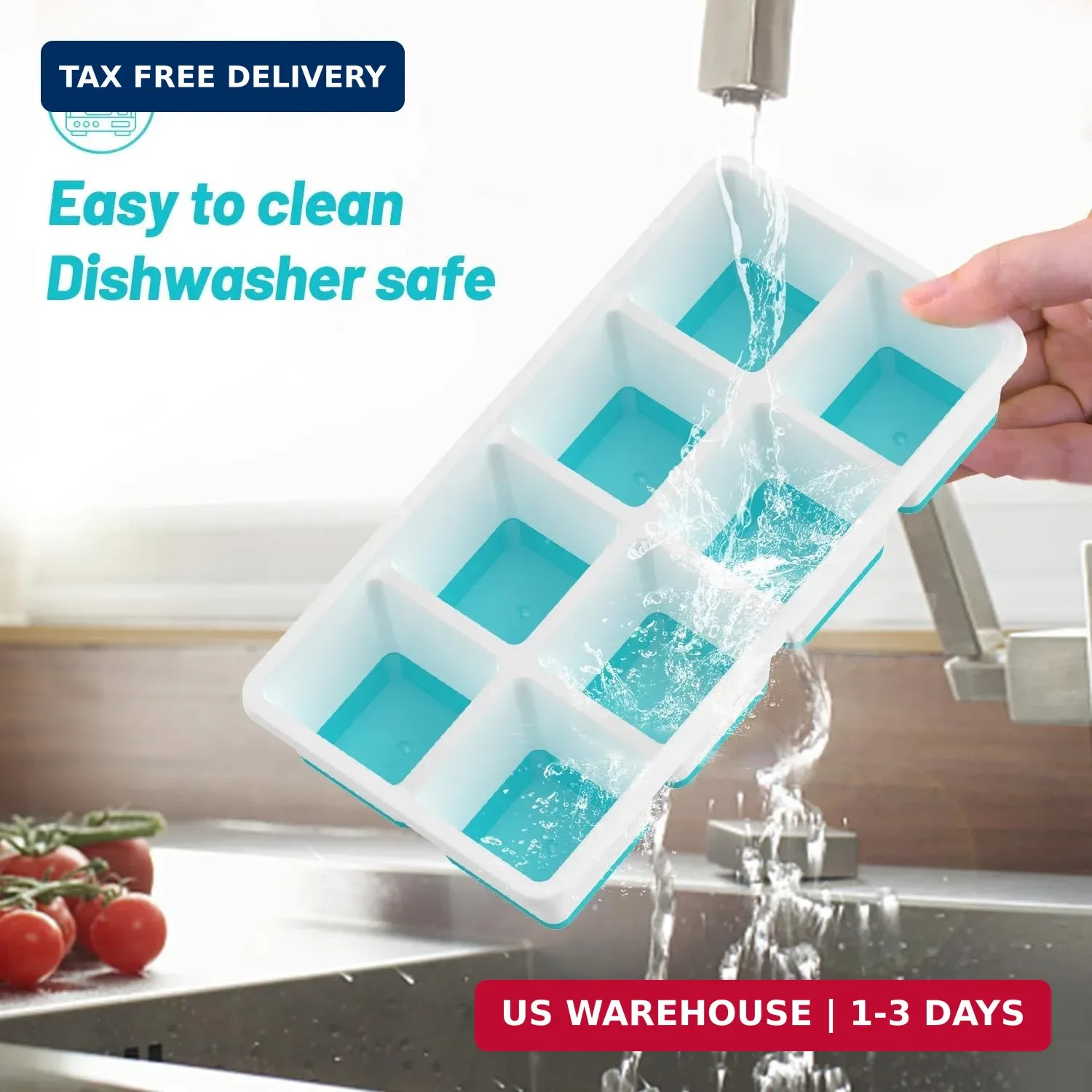 VEHHE Ice Cube Tray, 2 Pack Reusable Large Ice Cube Molds, Ice Cube Trays for Fr