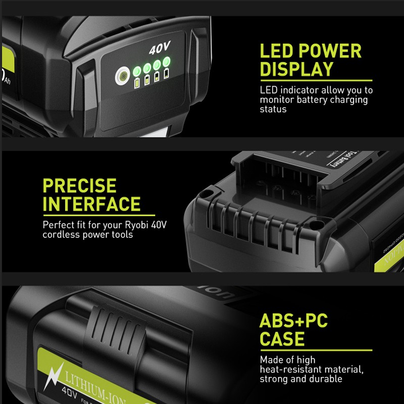 8.0Ah Battery 40 Volt for Ryobi 40V Lithium OP40602 Battery with LED / Charger