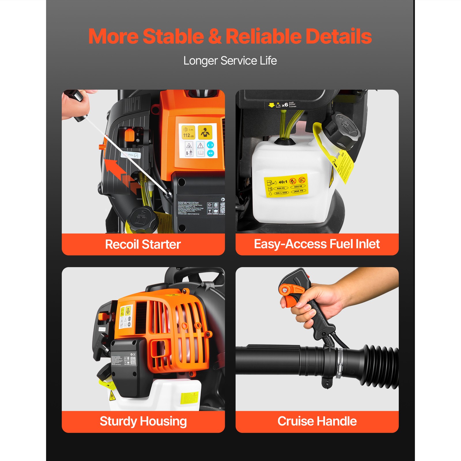 Uimoso Gas-Powered Backpack Leaf Blower, 43CC 2-Stroke, 447CFM, 150MPH