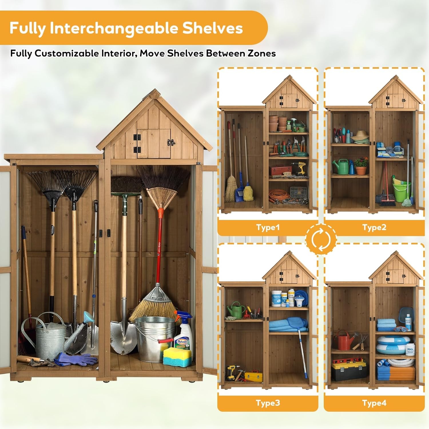 PETSCOSSET Outdoor Storage Cabinet Wood & Metal Garden Shed with Lockable Doors