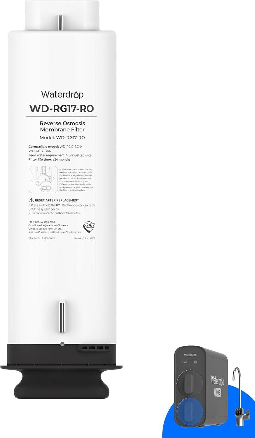 Waterdrop WD-G5P700-RO Filter, Replacement for WD-G5P700 & WD-G5P700A, 24-month
