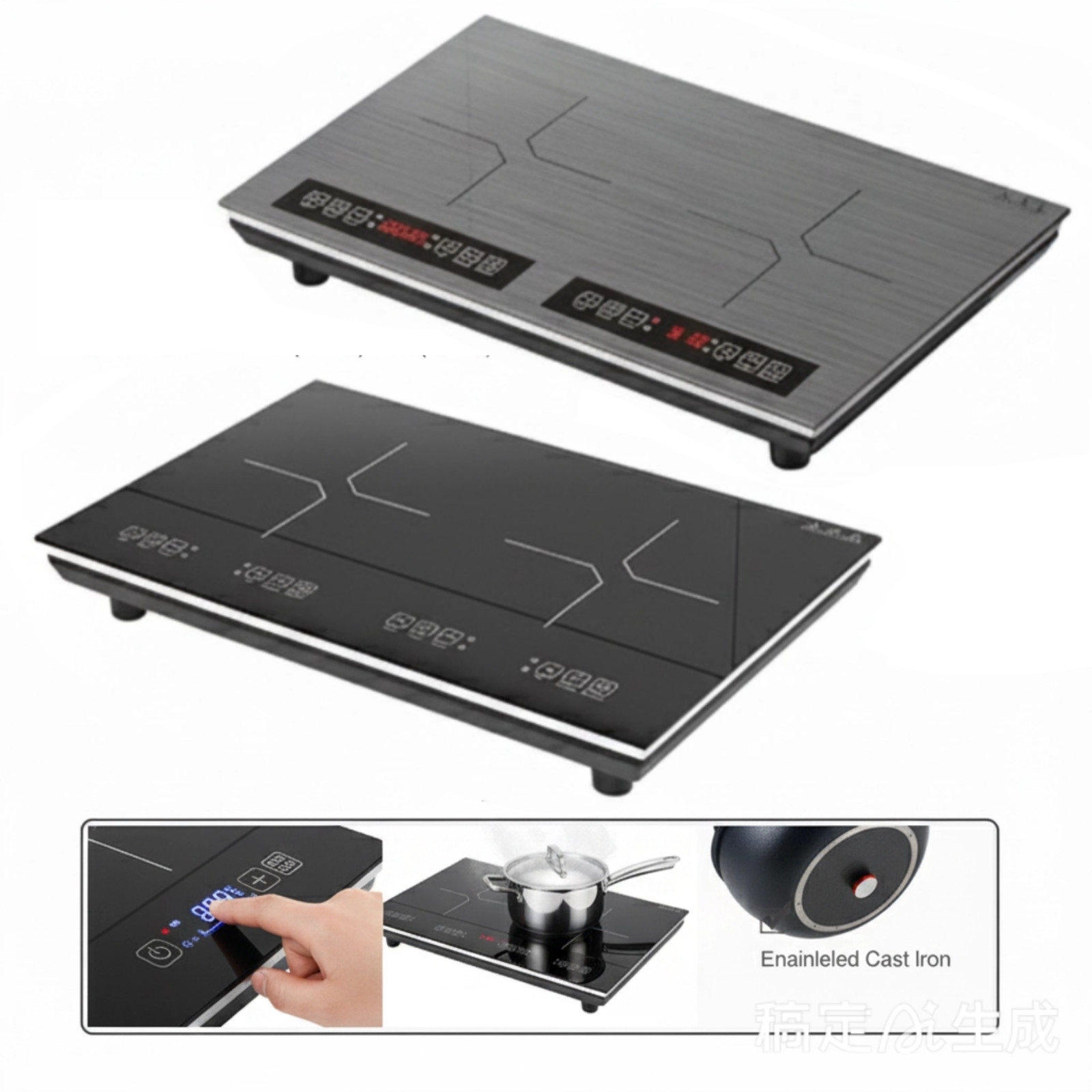 Induction Cooktop Electric Cooktop 2 Burner Glass Cooktop Stove 110V 4000W Touch