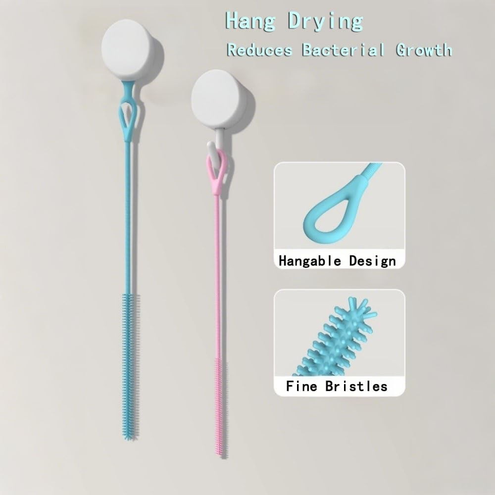 Silicone Straw Cleaner Brush, Reusable, Extra Long for Cleaning Tumbler, Handle