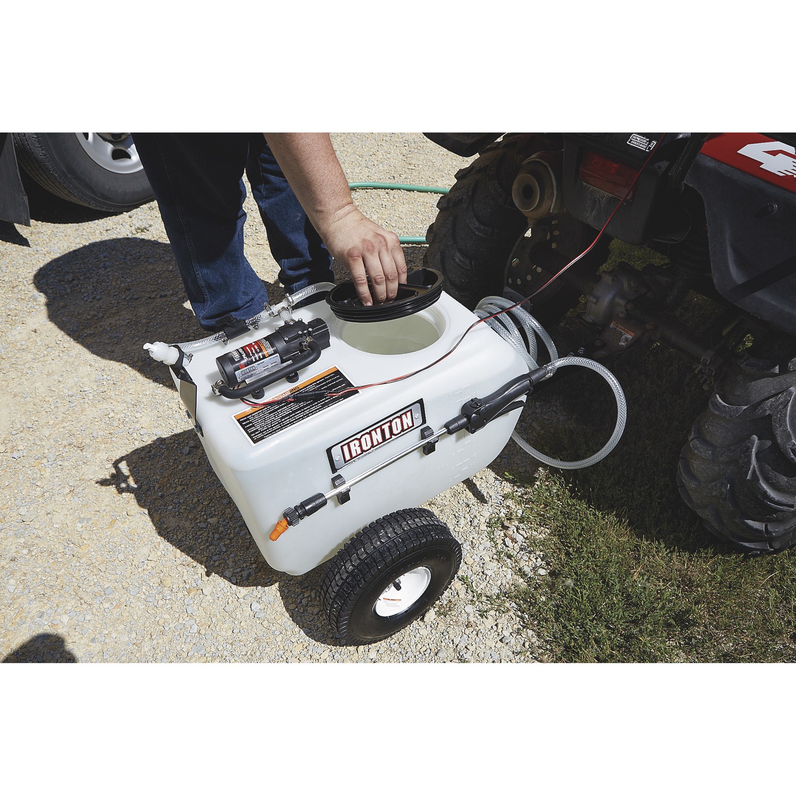 Ironton Tow-Behind Trailer Broadcast and Spot Sprayer, 13 Gallons, 1 GPM, 12