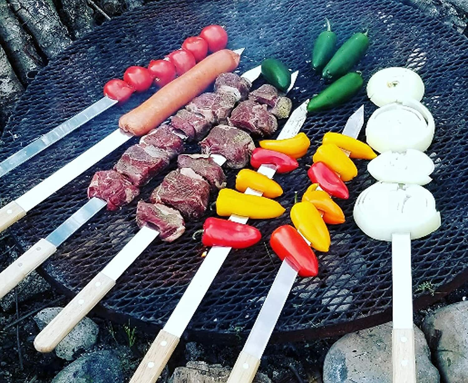 G & F – Large Stainless Steel Brazilian-Style BBQ Skewers with Hard Wood