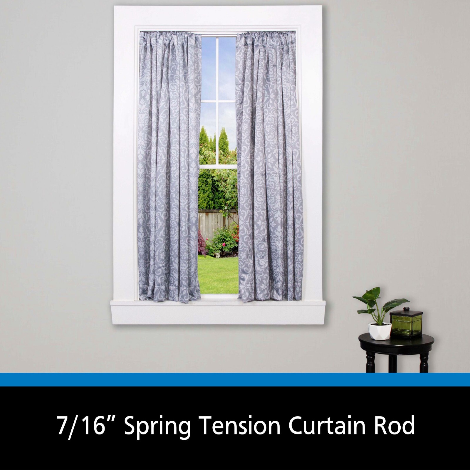 Adjustable Curtain Rod Spring Tension 7/16in-Dia. Steel Tube Rod, 18″-28″-Chrome