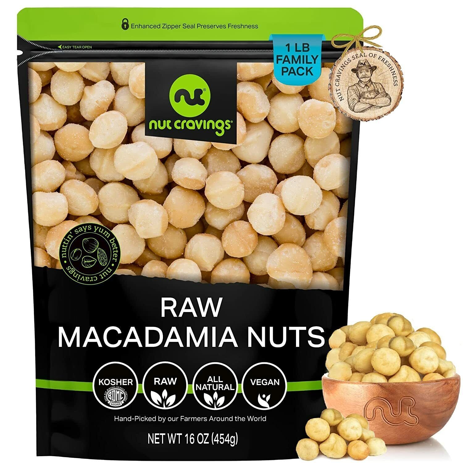 Raw Macadamia Nuts, Resealable Bag, Vegan, Healthy Snack, Natural, Kosher