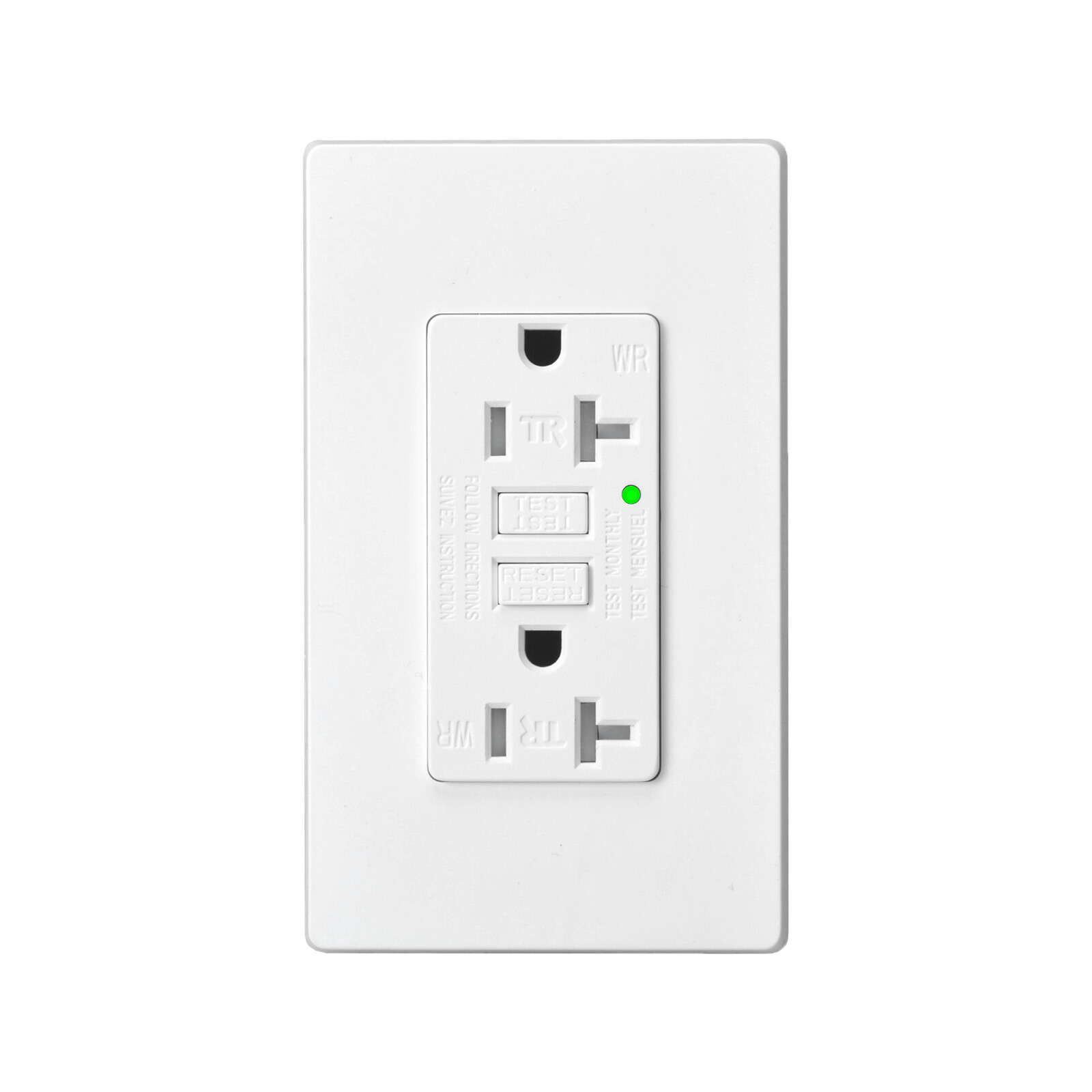 20A AMP GFCI GFI Safety Outlet Receptacle w/ Wall Plate – White, ETL Listed TR