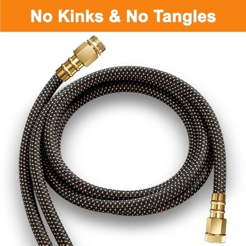 50FT Flexible Garden Hose & 10Modes Nozzle,None Expanding 50 Feet Orange-Black