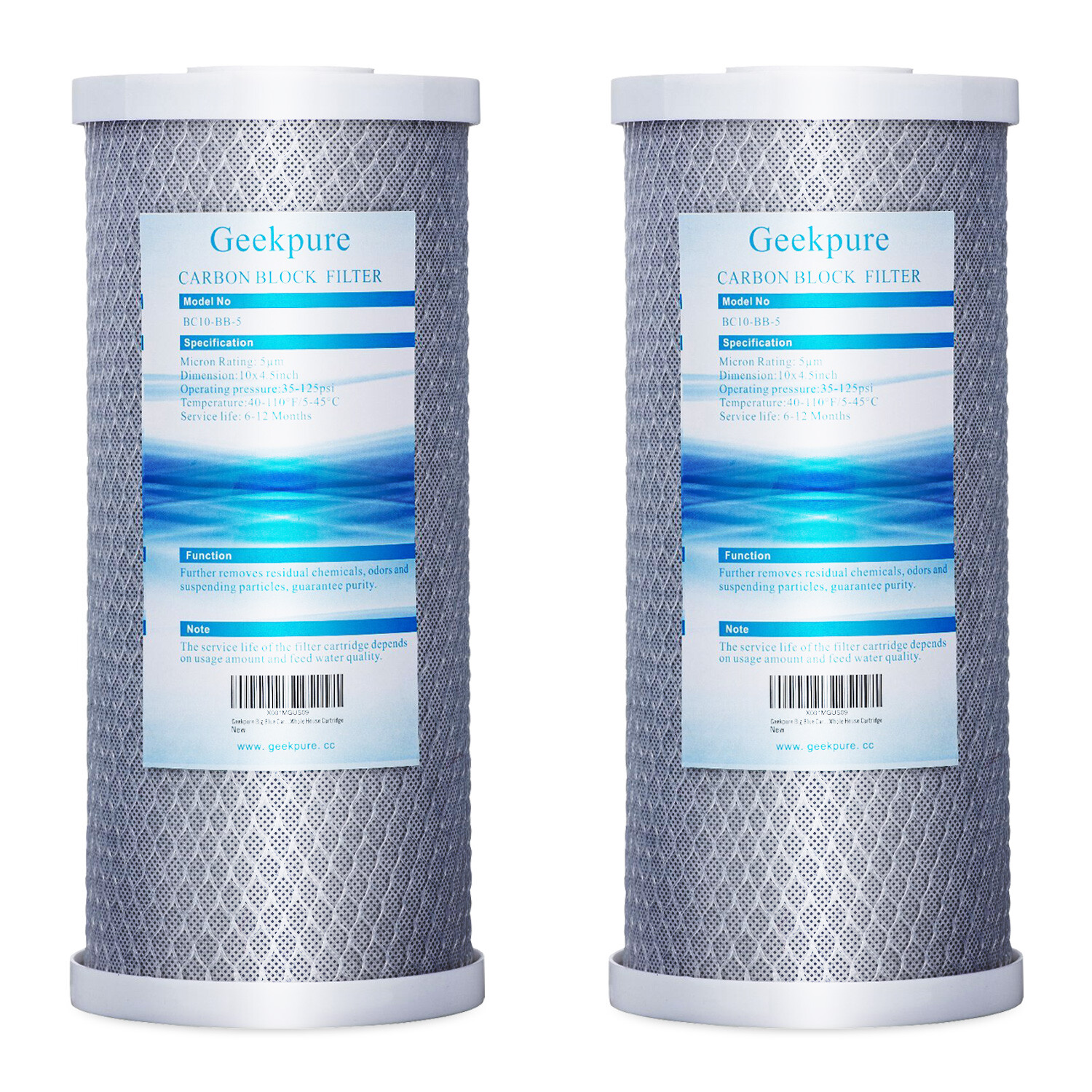 Geekpure whole house Carbon Block Replacement Water Filter 4.5″ x 10″ – 2 PK