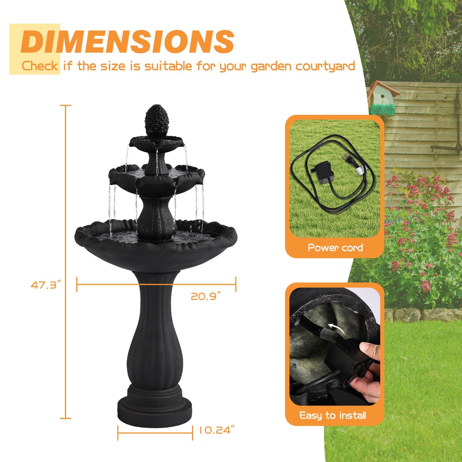 47.3″ High Italian Feature Faux Stone Freestanding Water Fountain Outdoor