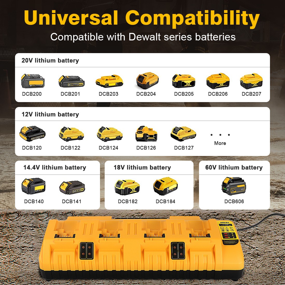 For DEWALT 12/20V DCB104/DCB102/DCB112 Charger Fast Charger Lithium XR DCB205