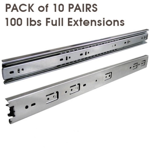 10 Pairs Full Extension 100-lb Ball Bearing Drawer Slides 10″-24″