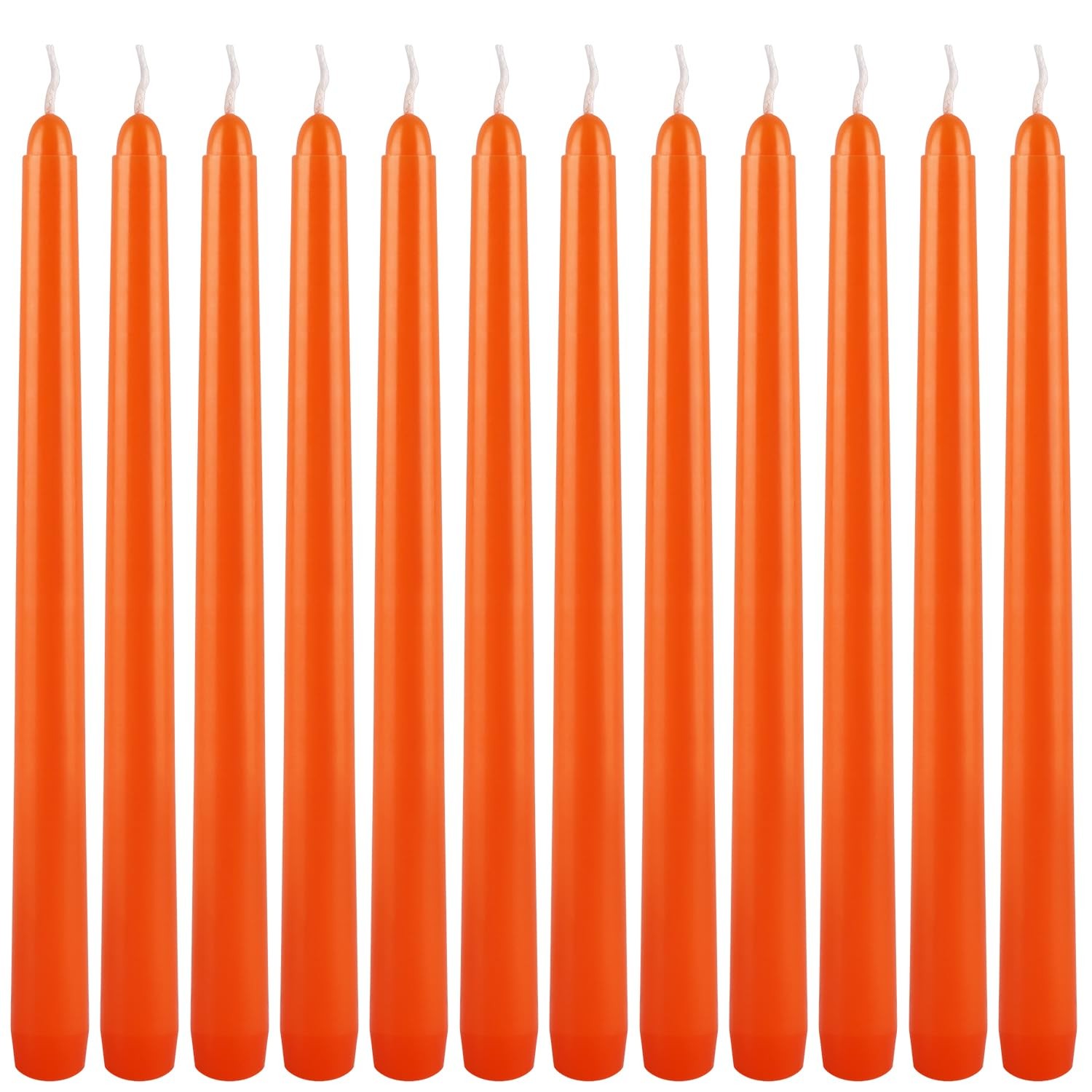 10 Inch Orange Slender Taper Candles Set – 12 Pcs Dripless, Smokeless with Co…