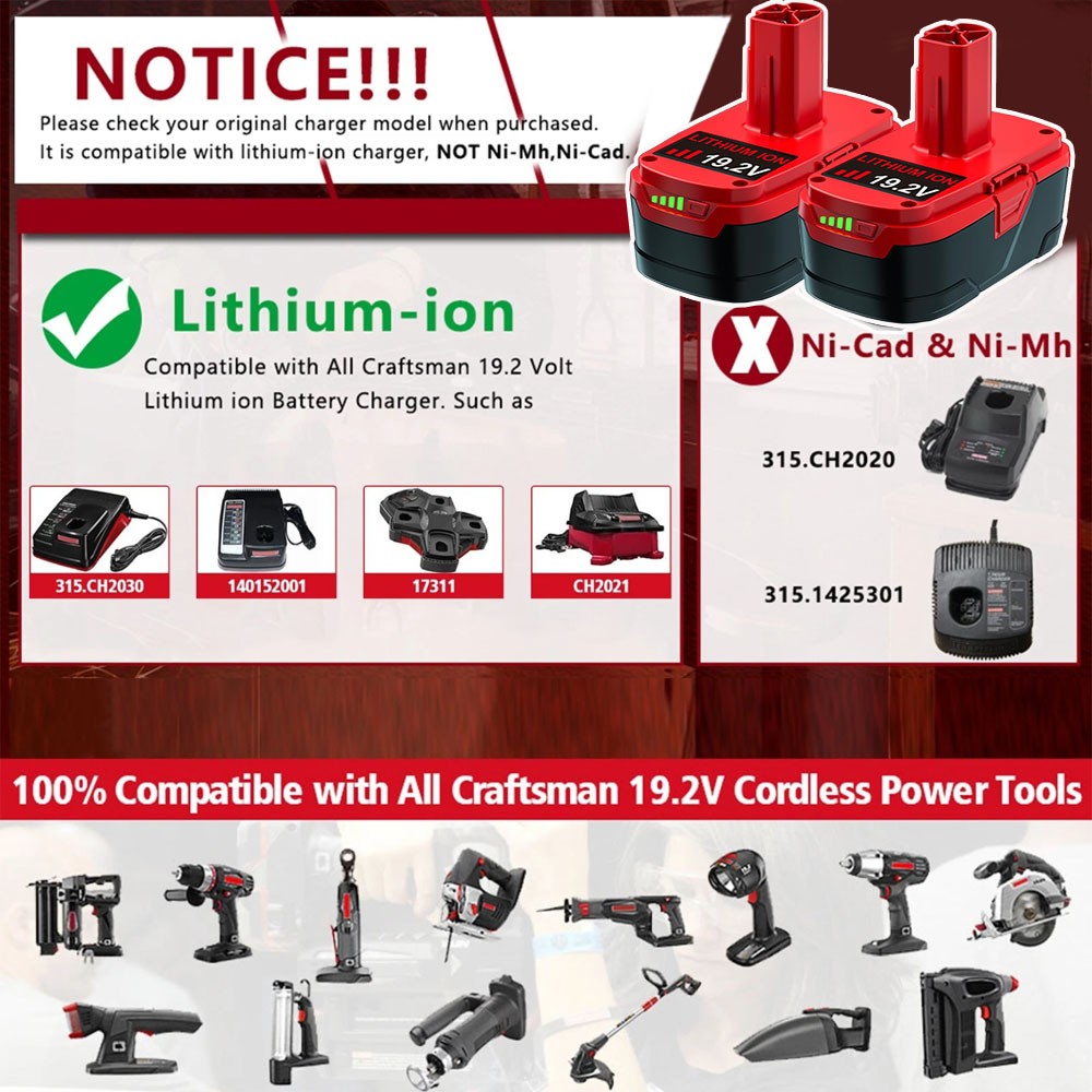 Pack 8.0Ah 19.2Volt XCP Lithium Battery For Craftsman C3 Diehard PP2030 PP2025