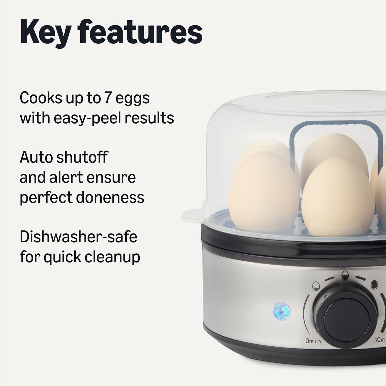 Electric Egg Cooker Hard-Boiled Eggs W/ Auto Shutoff Dishwasher-Safe Parts 7-Egg