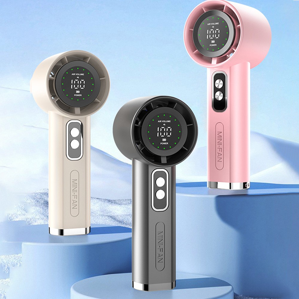 Stepless Speed Handheld Fan, LED Display USB Rechargeable for Office Travel