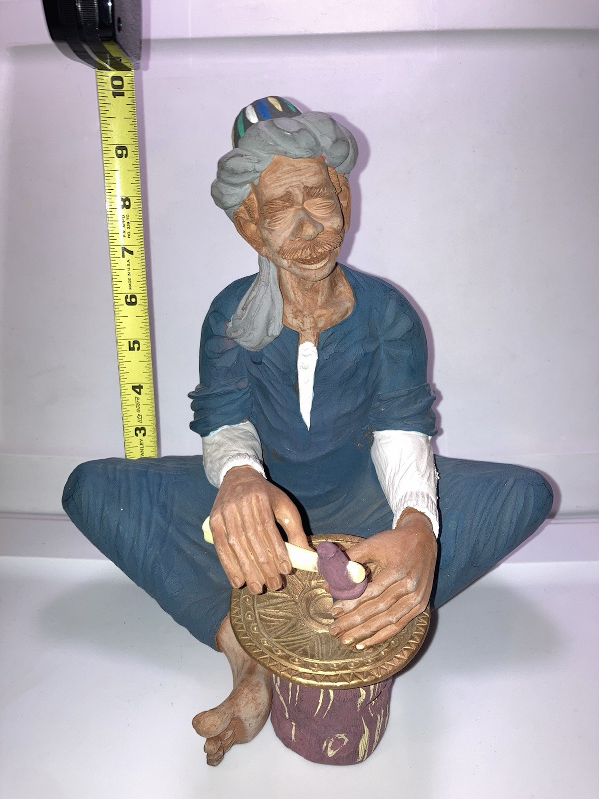 Egyptian Terracotta Clay Mud Figurine Handcrafted Folk Art Signed Vintage 10″