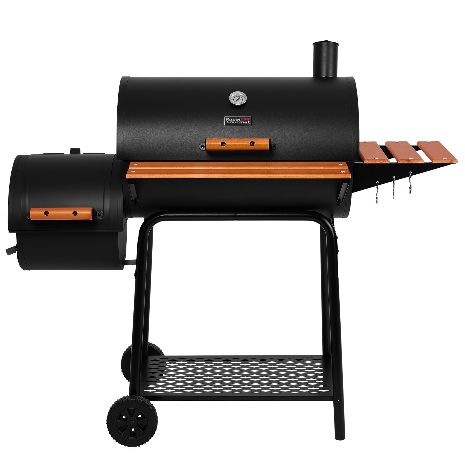 Royal Gourmet Charcoal Grill with Offset Smoker,Side Table and Front Table,Black