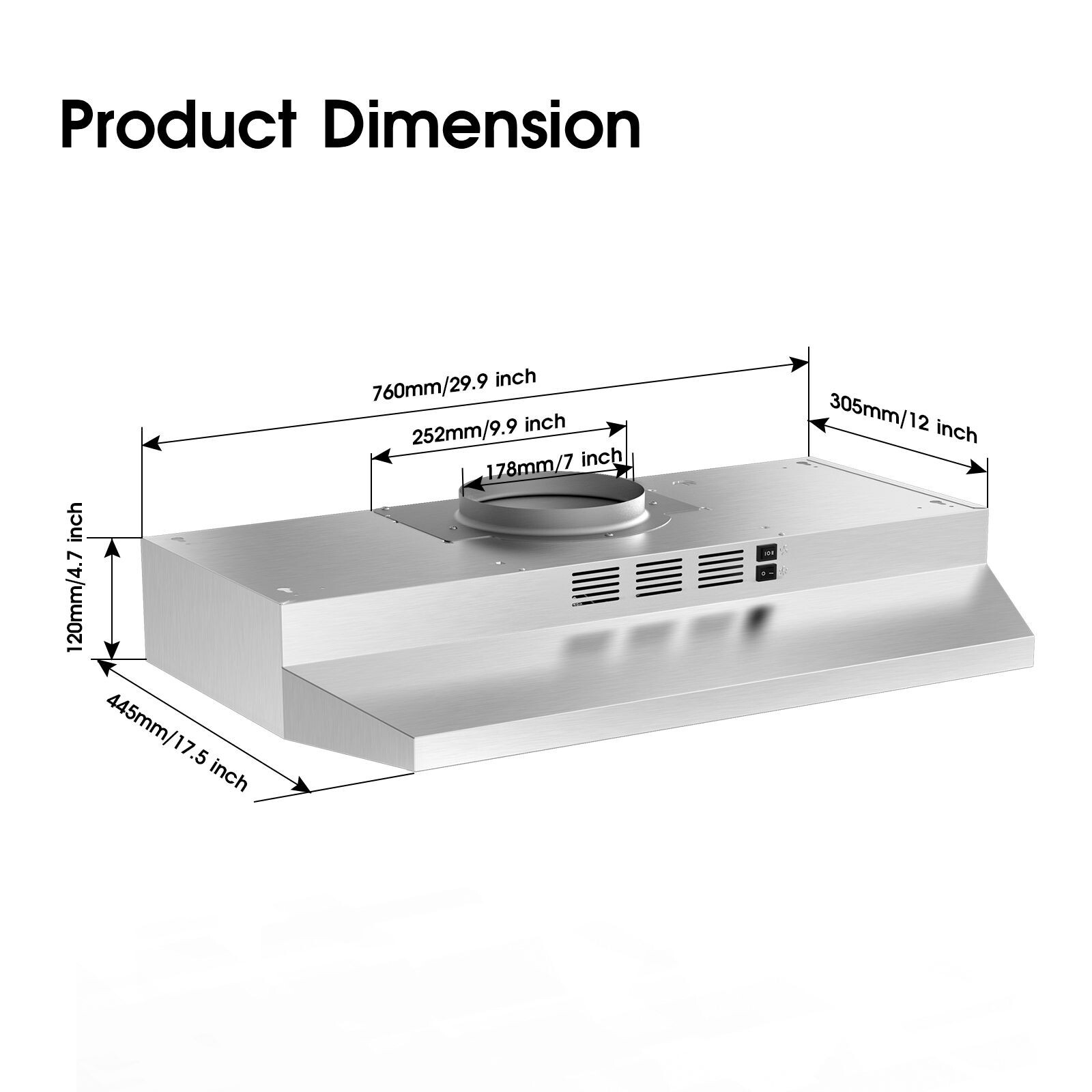 30in Kitchen Under Cabinet Range Hood 280CFM Convertible Stainless Steel LED New