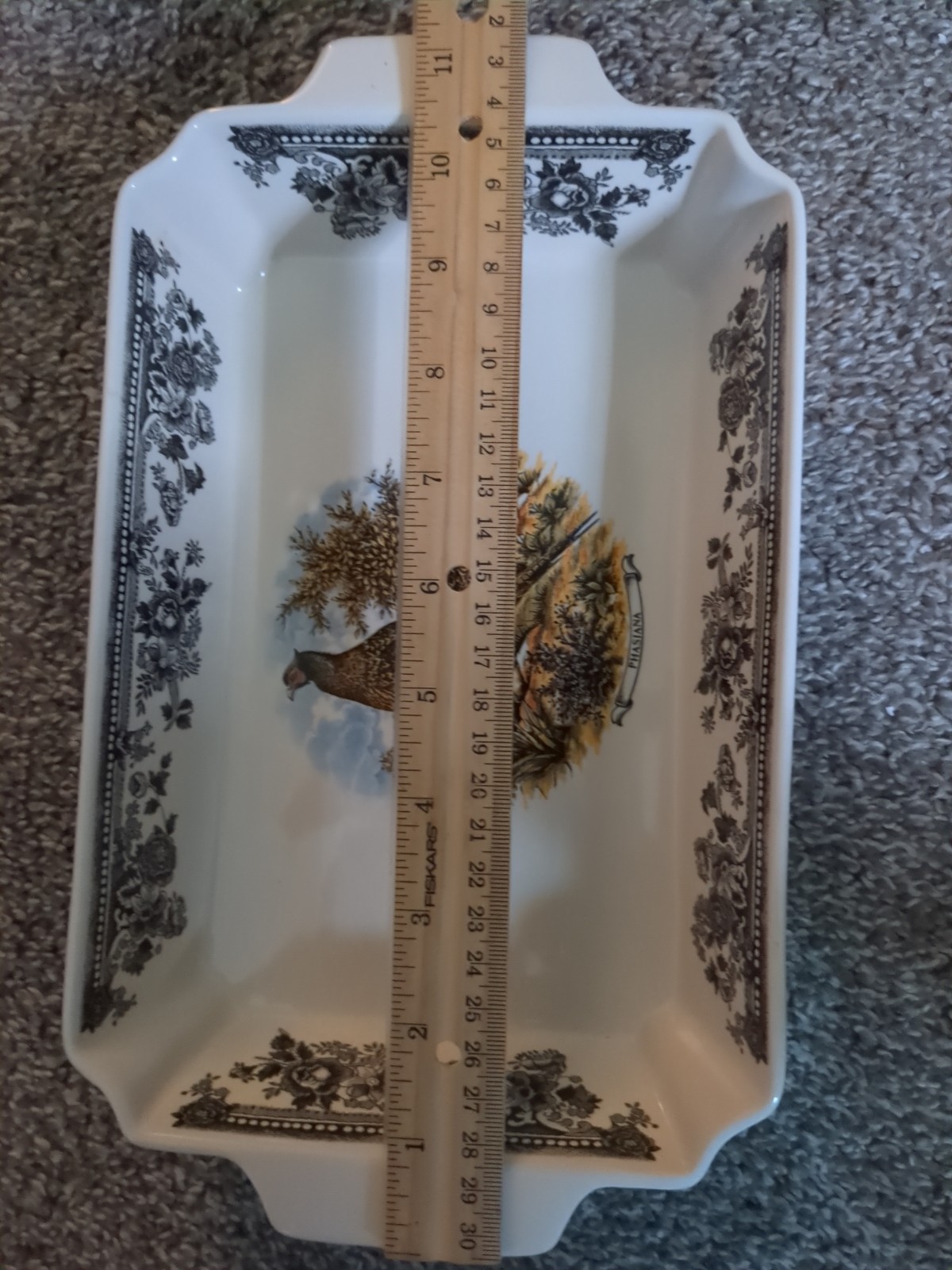 Churchill Vintage Game Pheasant Rectangular Porcelain Baking Dish Black Floral