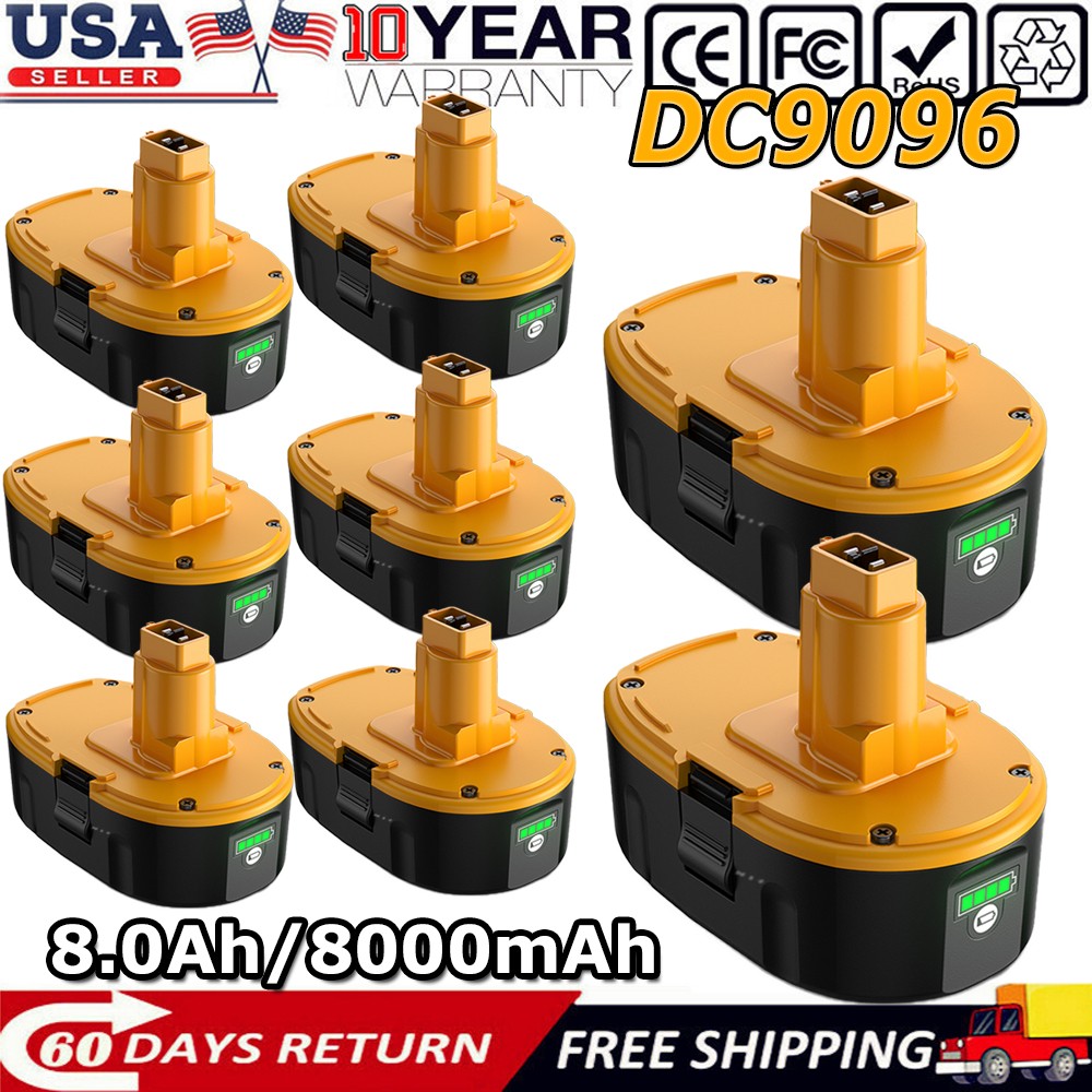 1~8PACK 8.0Ah 18V For Dewalt 18 VOLT DC9096 DC9098 Li-ion Battery DC9096-2 NEW