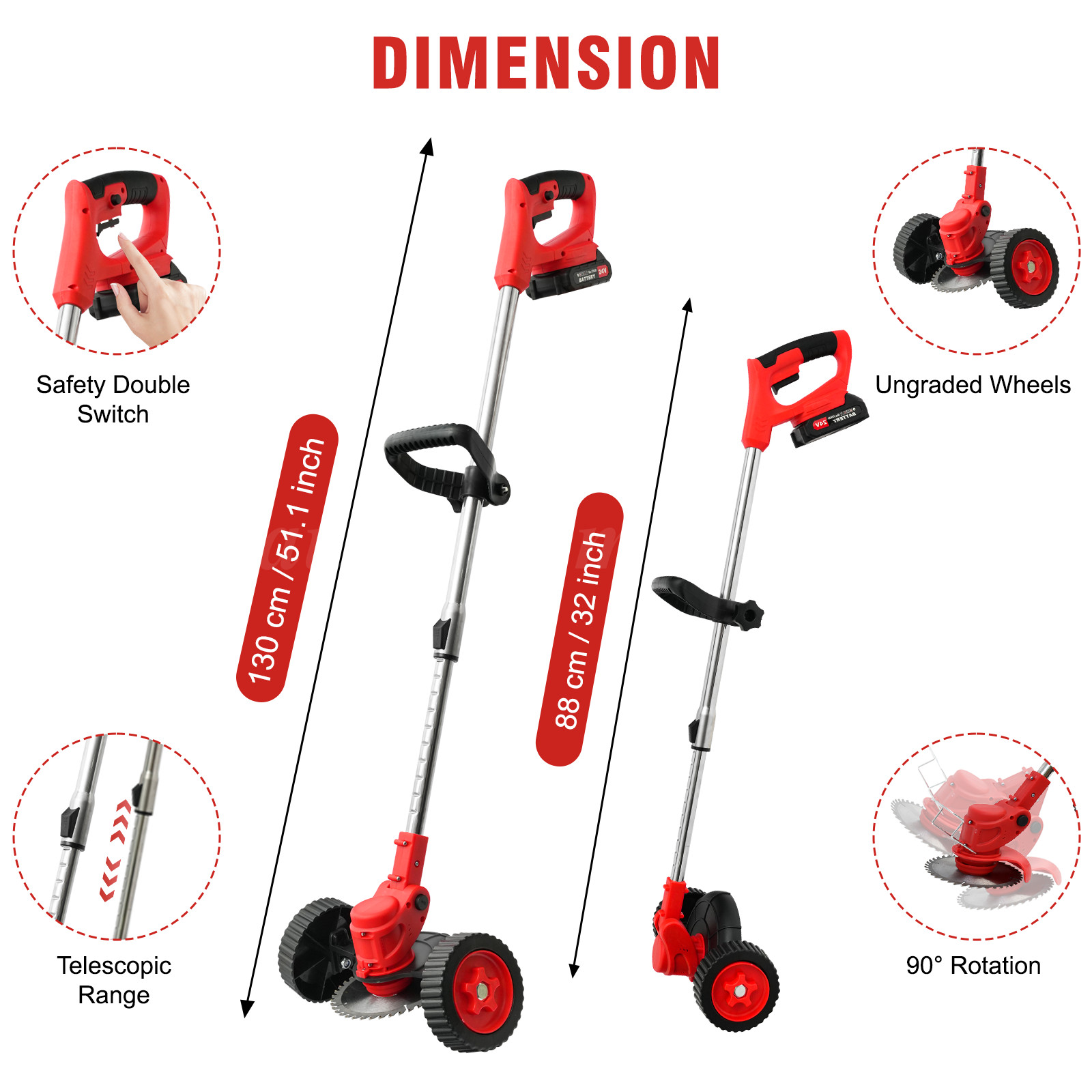 Cordless String Trimmer, Edger WeedWhacker Grass Eater Lawn Cutter 3.0ah Battery