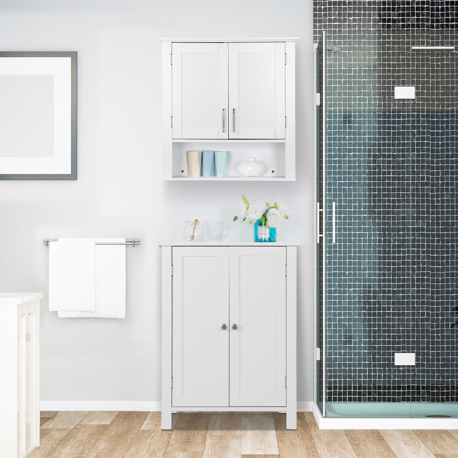 Bathroom Floor Storage Cabinet with 2 Adjustable Shelf Free Standing Kitchen