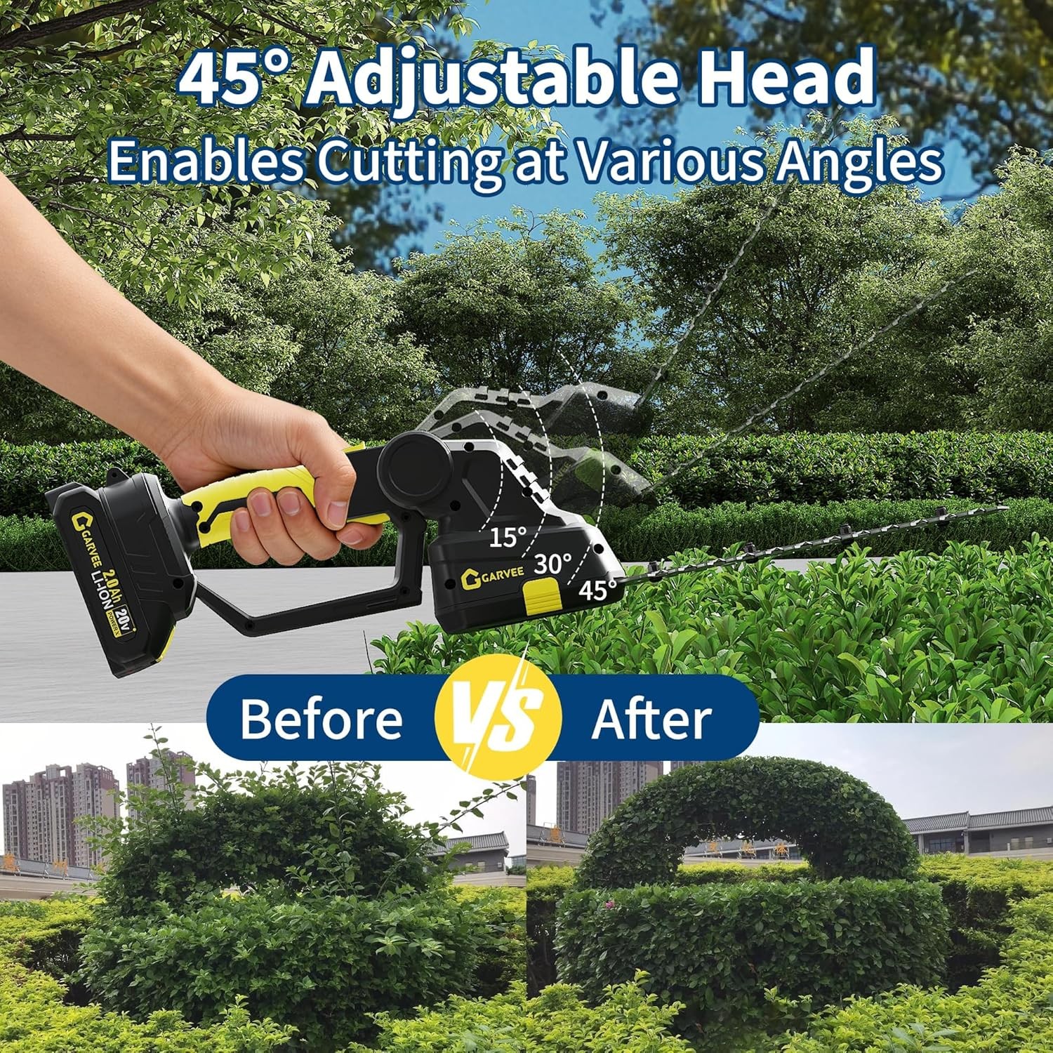 Cordless Hedge Trimmer 20V Battery 2-in-1 Electric Grass Shear and Shrub Trimmer