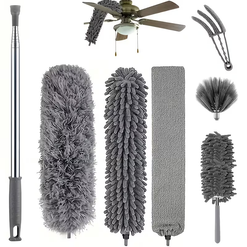 7Pcs Microfiber Ceiling Fan Duster-Cobweb Cleaner Brush Kit Telescopic Extension