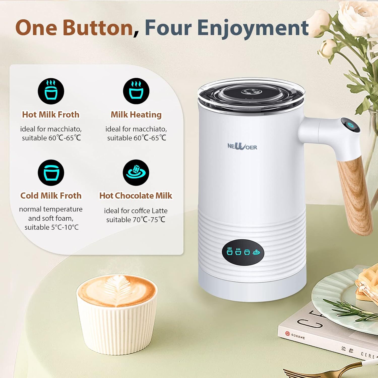 Electric Milk Frother and Warmer,4in1 400W Automatic Milk Frothers with Hot Cold