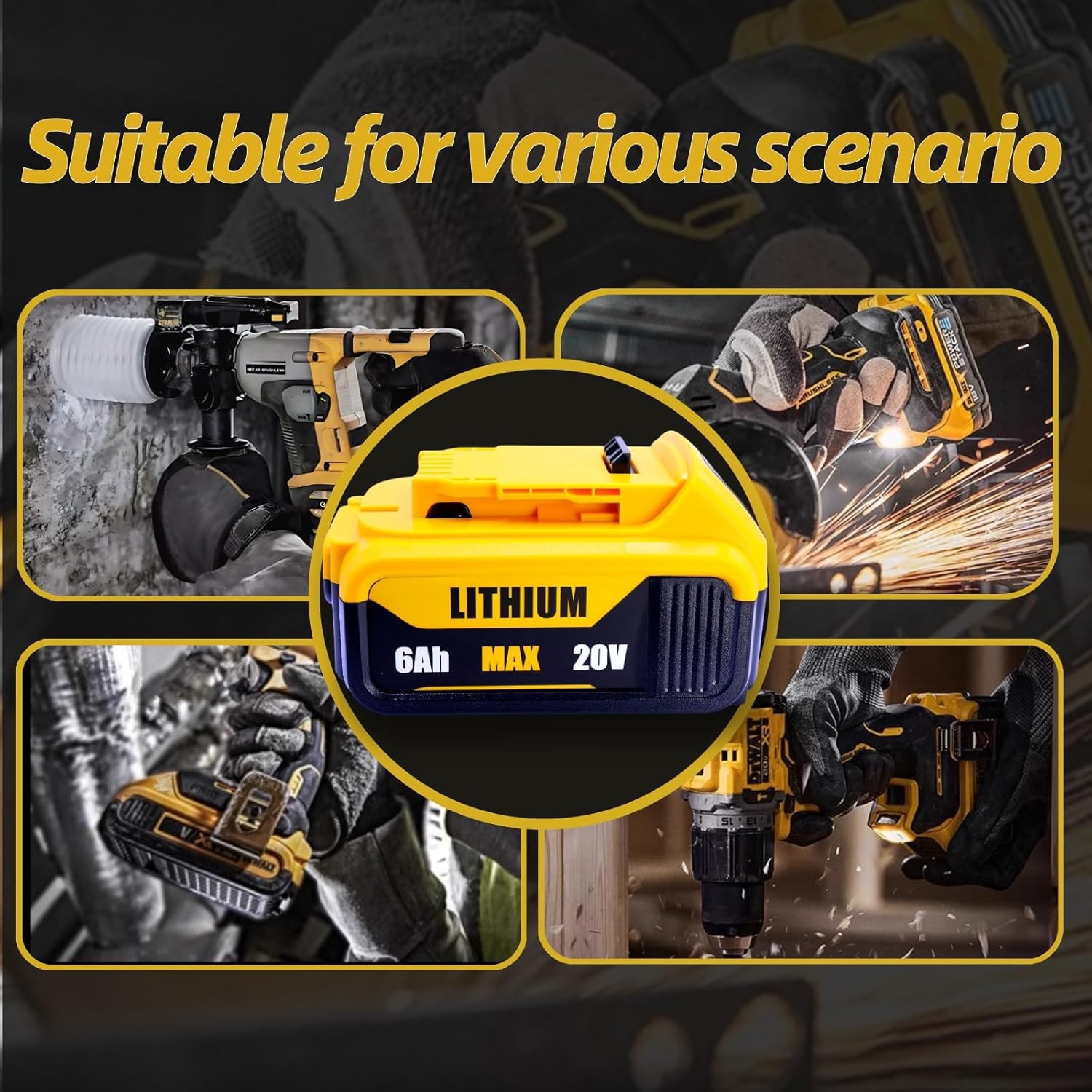 4X For DeWalt 20V 20 Volt Max 6.0AH Lithium Ion Battery DCB206-2 DCB205 DCB200-2
