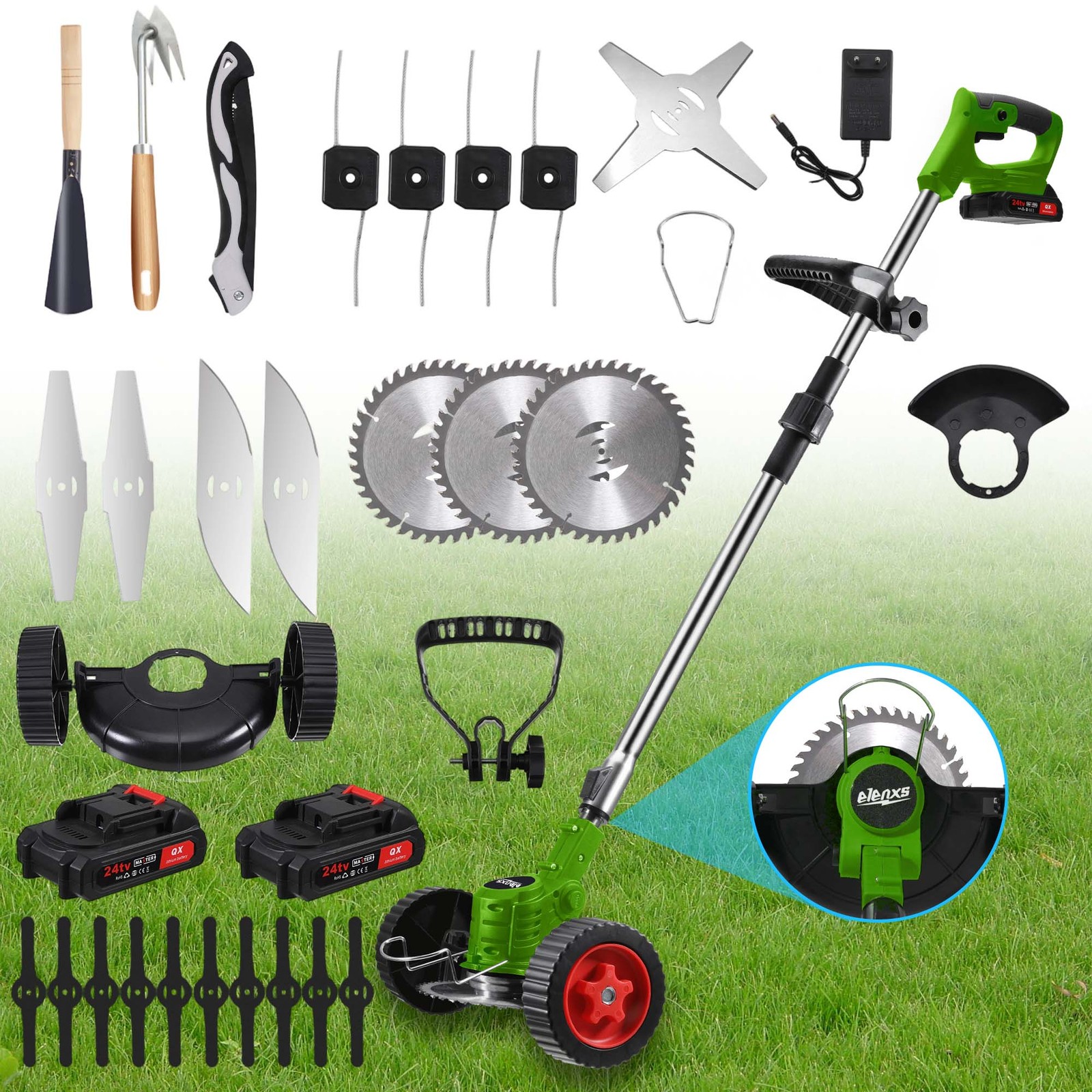 Electric Cordless Grass String Trimmer Lawn Edger Weed Wacker Cutter + 2 Battery