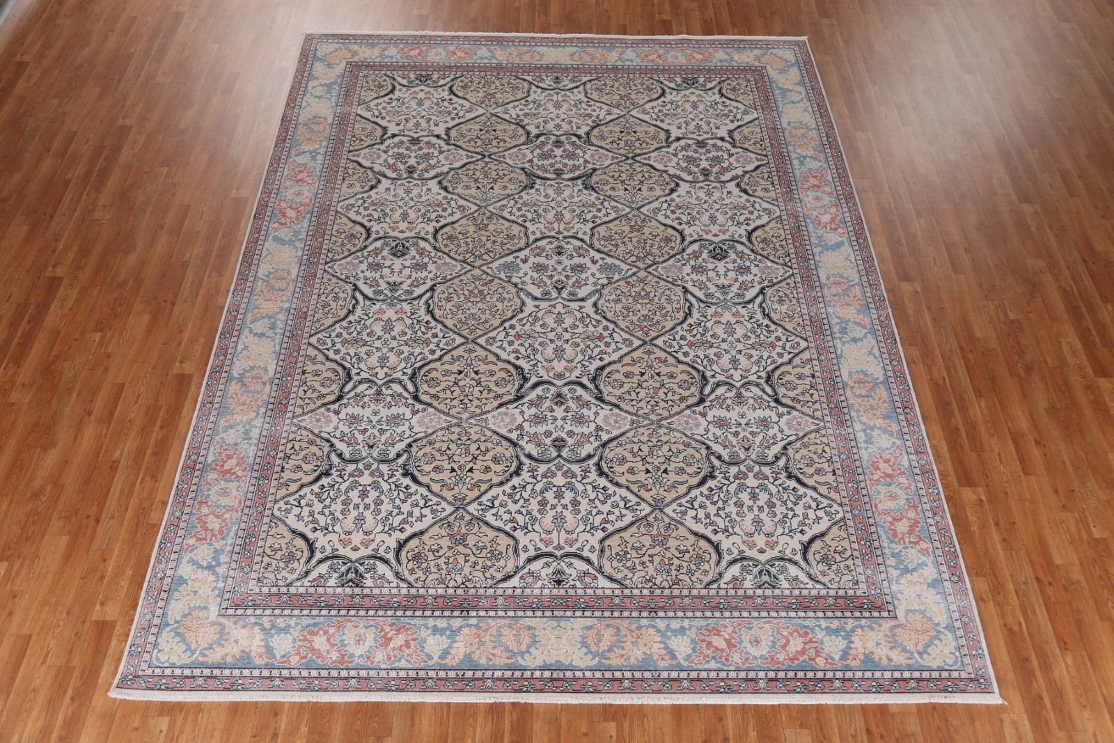 Hand-Knotted Turkish Wool Rug 9×12 Geometric Traditional Style for Any Room