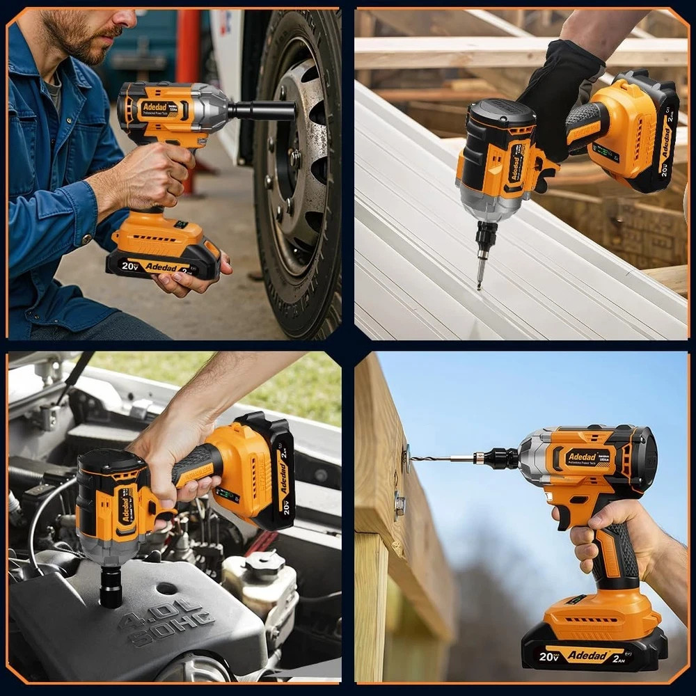 Adedad Brushless Impact Wrench 3-in-1 500N.m(369Ft-lbs) Torque Wrench 1/2 Drive
