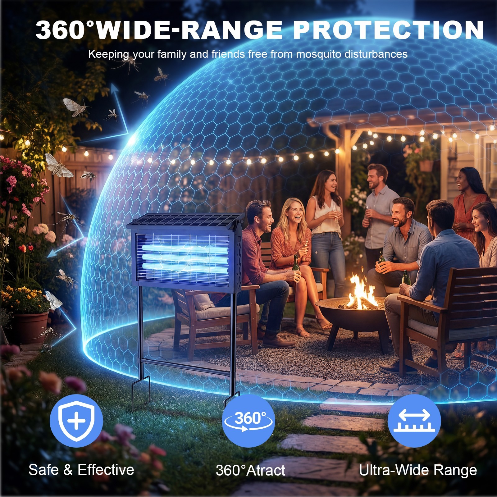 Solar Bug Zapper Outdoor Cordless Fly Trap Insect Zapper 4500V Mosquito Zapper