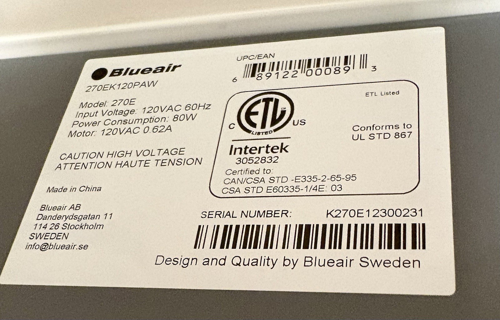Blueair Portable HEPA-Type Air Purifier White/Black Timer Filter Indicator