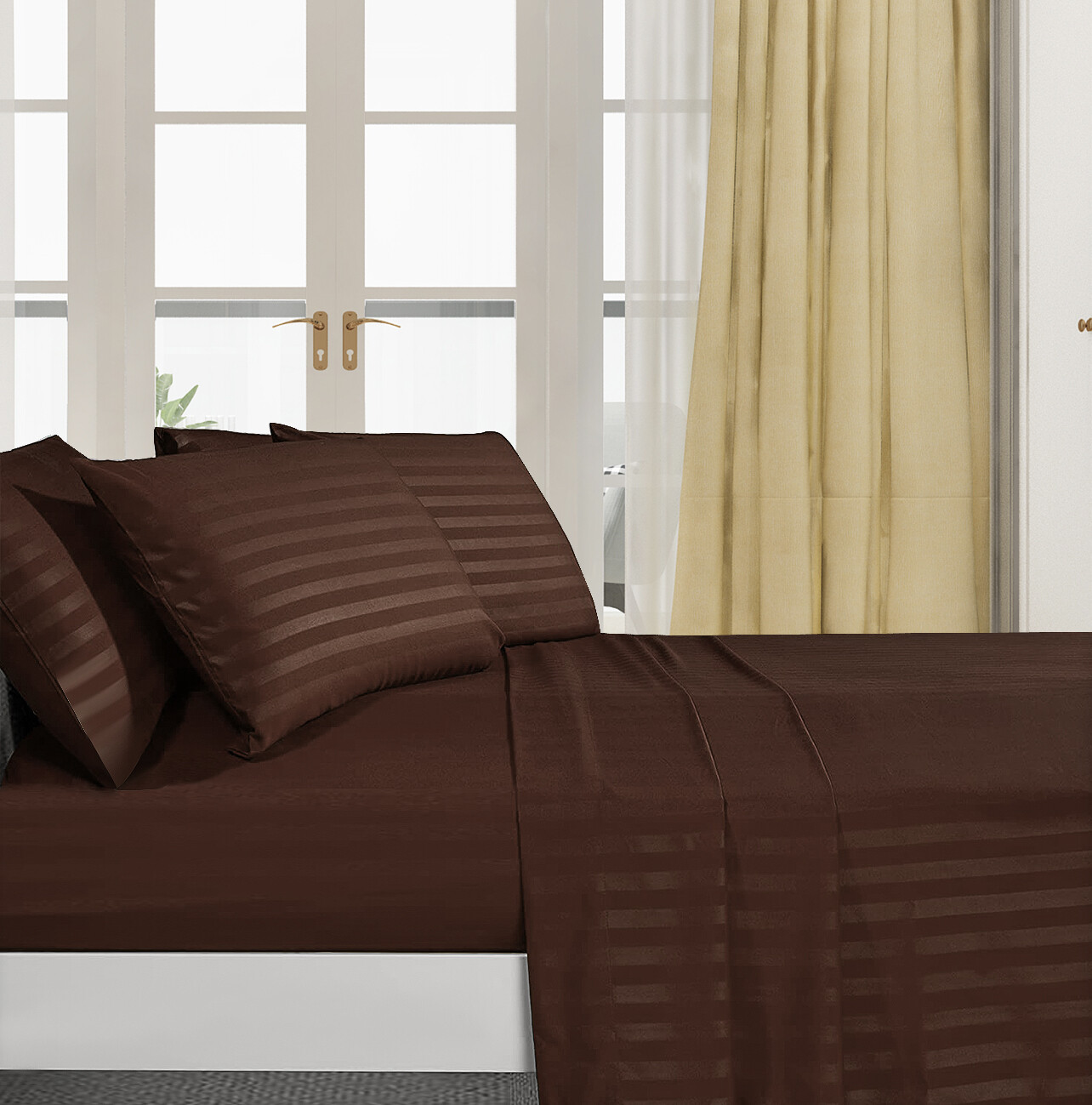 Fine 400 Thread Count 100% Cotton Sateen Bed Sheet Dobby Stripe