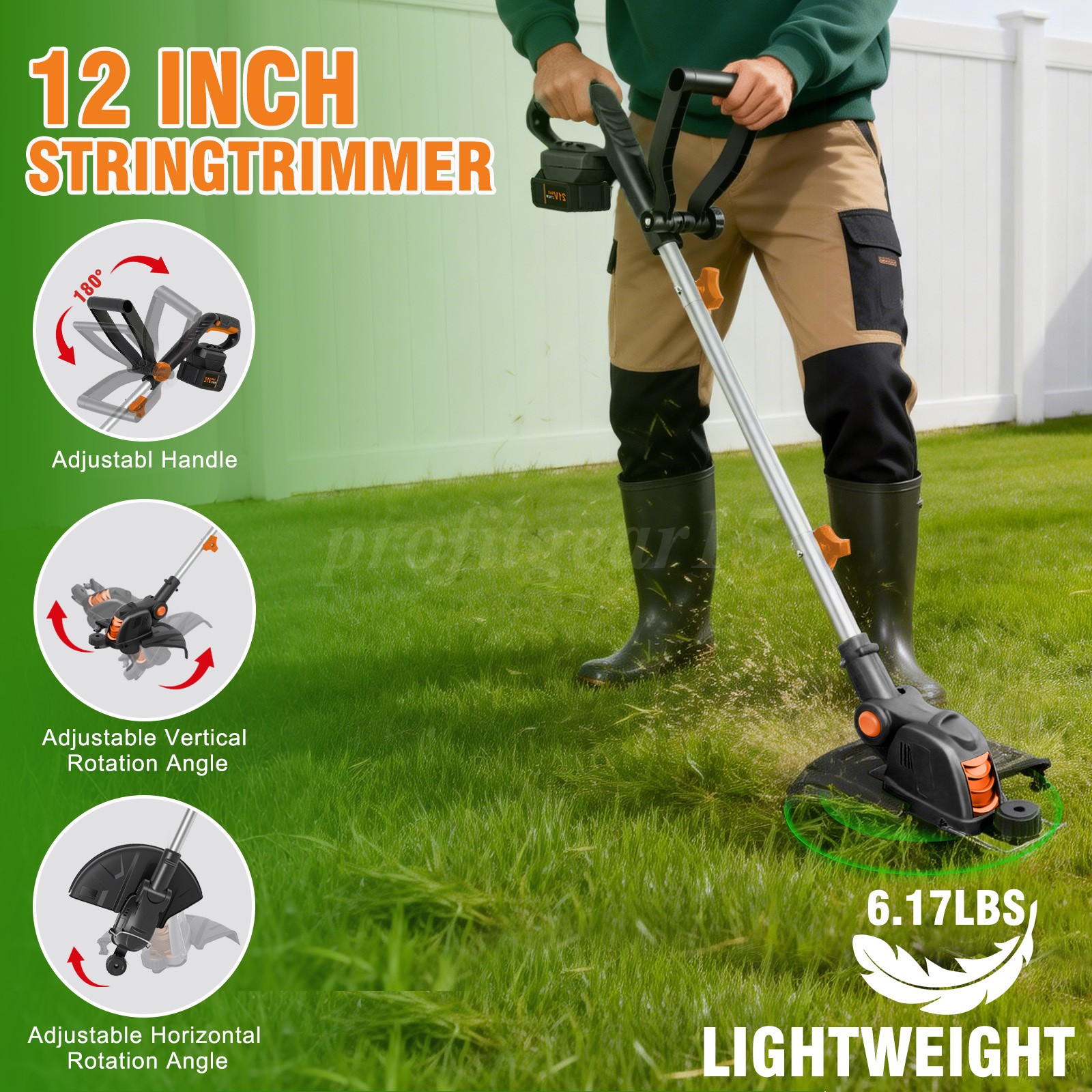 Electric Cordless Grass String Trimmer Lawn Edger Weed Cutter&2 Battery&1Charger