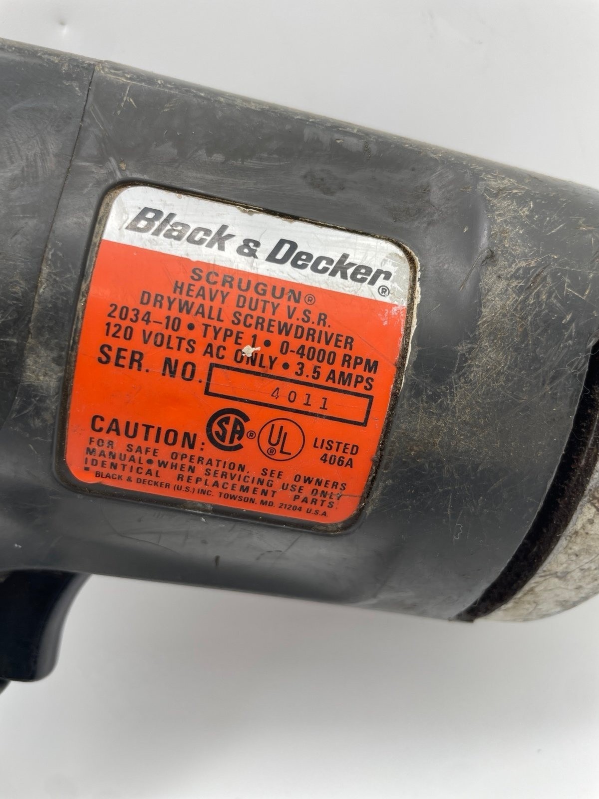Black and Decker Professional 2034-10 Type 1 Drywall Scrugun Screw Gun 4000 RPM