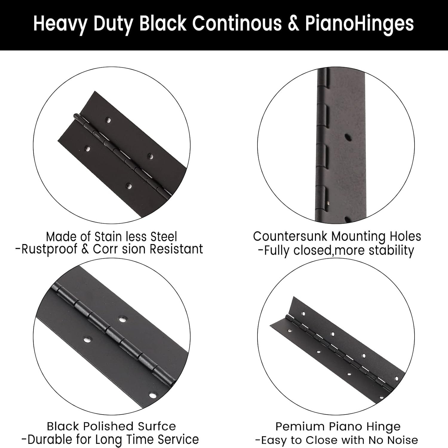 2PCS Black 6-Inch Heavy Duty Piano Hinge,2″ Open Width Stainless Steel Continuou