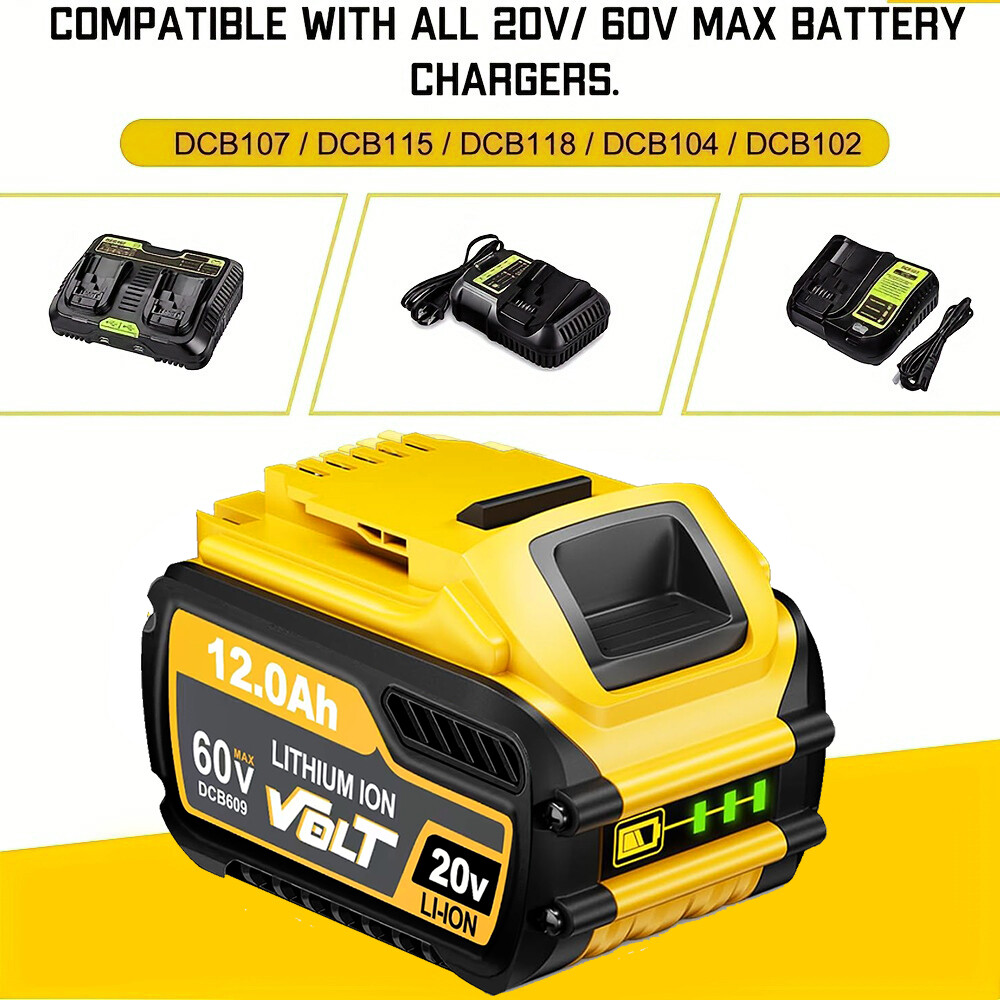 12.0Ah For DEWALT FLEXVOLT DCB609 20V/60V MAX Lithium-lon Battery DCB606 DCB612