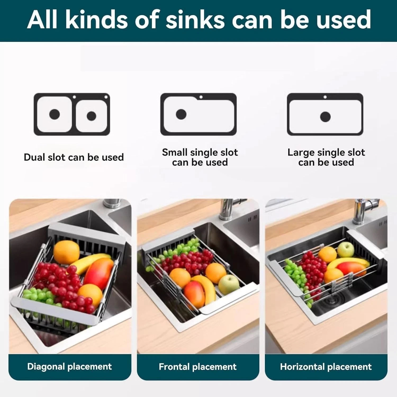 Adjustable Stainless Steel Over Sink Dish Drying Rack Expandable Kitchen Drainer