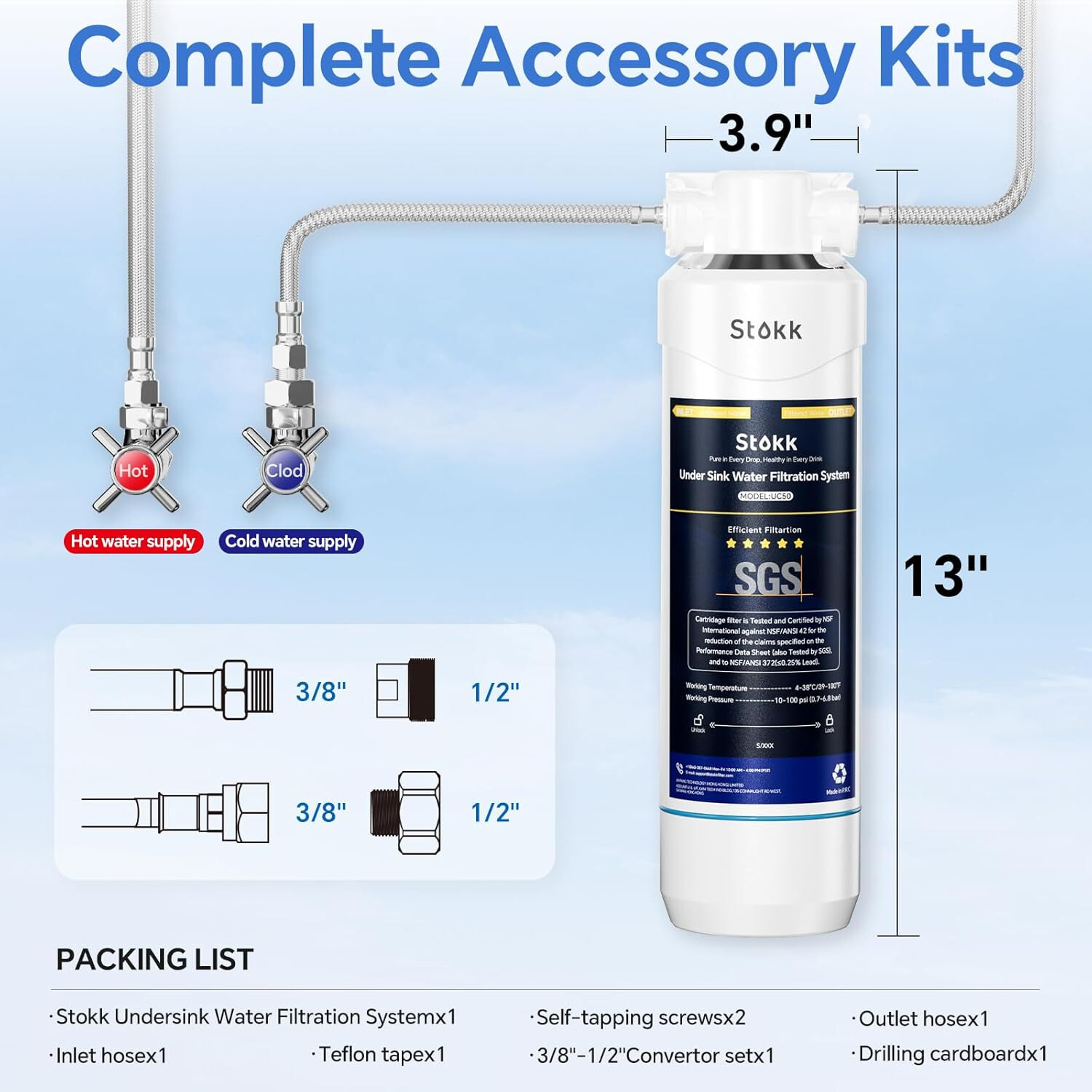 Stokk UC50 Under Sink Water Filter, Reduces Lead, Chlorine, Bad Taste & Odor New
