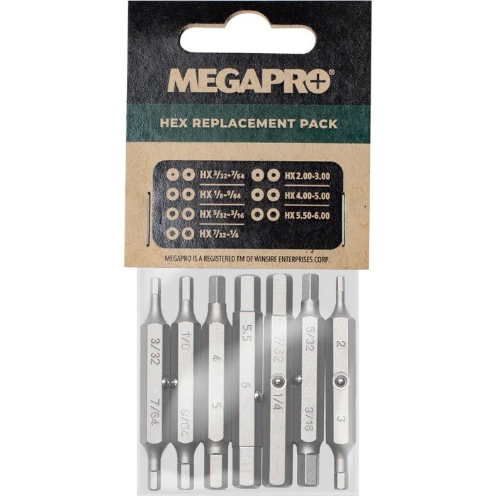 Megapro Hex Screwdriver Replacement Bit Set SAE 3/32″ – 1/4″ Metric 3-6mm 151HX
