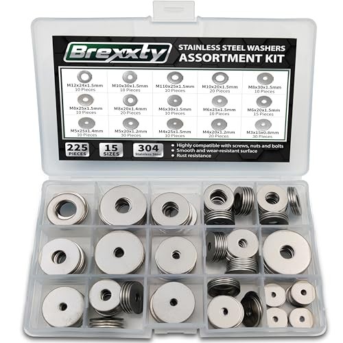 225 Pcs Metric Fender Washers Assortment Kit, 304 Stainless Steel | M3, M4,