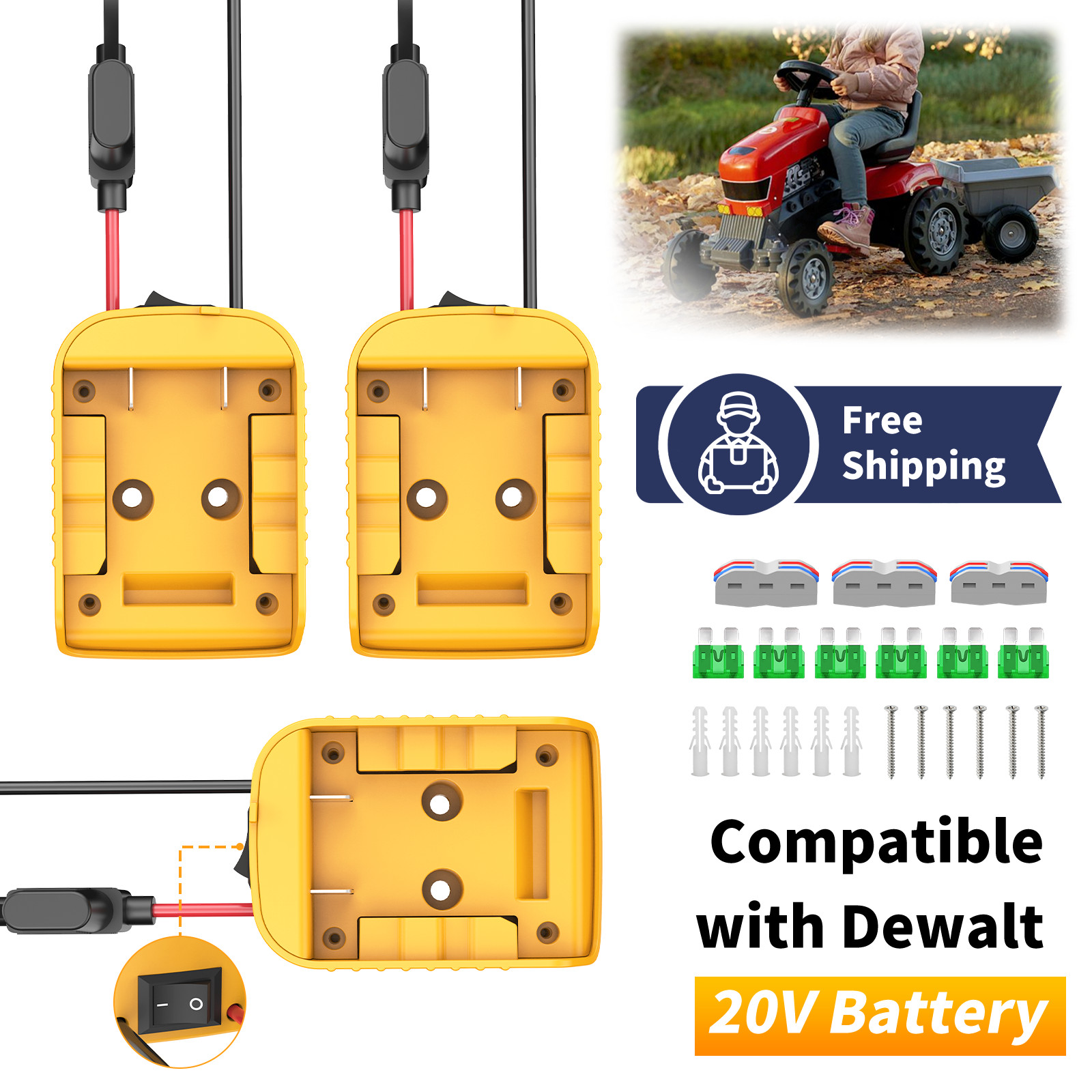 2-Pack 20V To 12V Power Wheel Adapter Compatible with Dewalt 20V Battery
